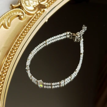 Lii Ji měsíční Kámen Labradorit Rakousko Crystal 925 Sterling Silver Platinum Pozlacený Náramek 17+3 cm Módní Jemné Šperky Pro Dárek