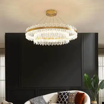 Moderní Luxusní LED Zlatý Double-layer Kolo Crystal Přívěsek Světlo Home Dekor Obývací pokoj, Ložnice, Restaurace Křišťálové lustry