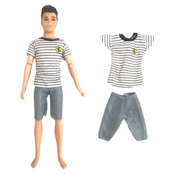 NK 1 Ks Panenku, Ležérní Mužské Oblečení, Módní Stripe Tričko Šedé Šortky Pro Ken Doll Boy Baby Hračky Příslušenstv